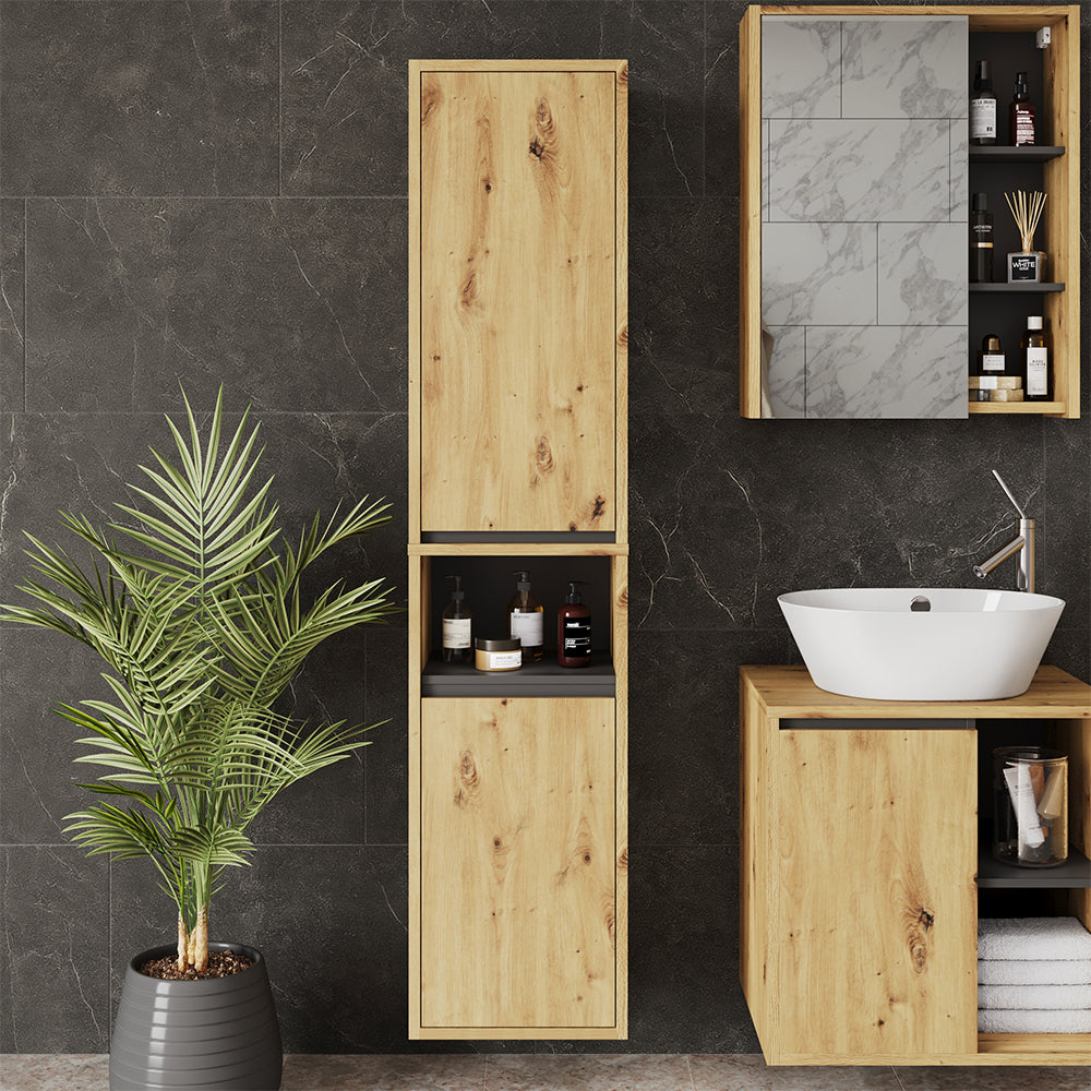 Vicco Mobile da bagno Artigiano/grigio 38 x 170 cm con 2 porte