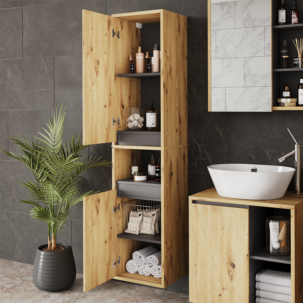 Vicco Mobile da bagno Artigiano/grigio 38 x 170 cm con 2 porte