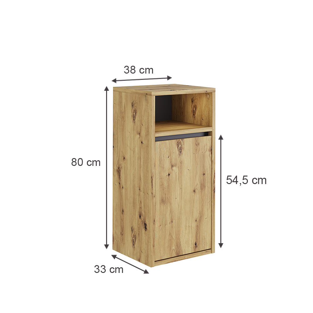 Vicco Mobiletto da bagno Artigiano/grigio 38 x 80 cm con cesto portabiancheria