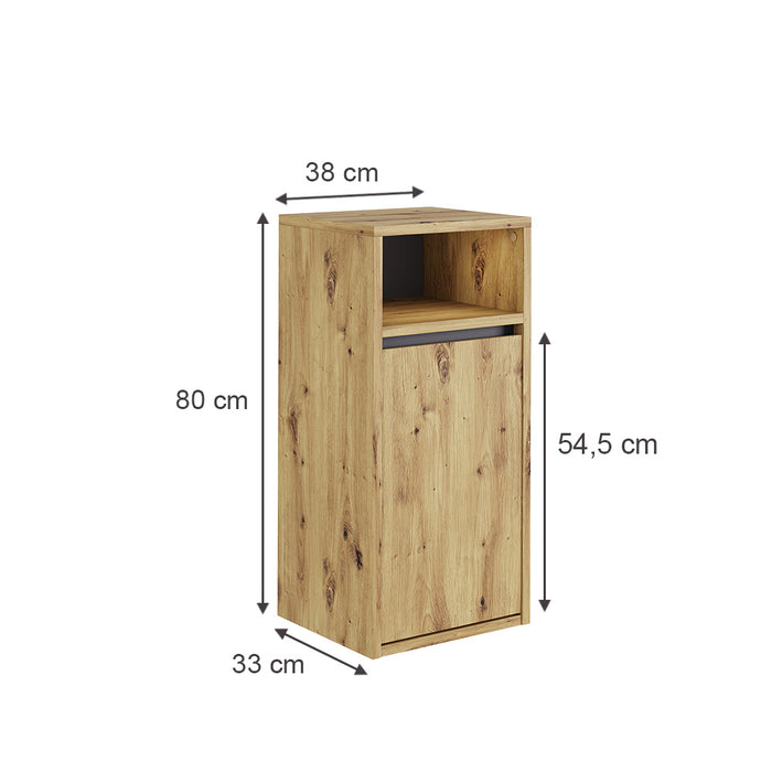 Vicco Mobiletto da bagno Artigiano/grigio 38 x 80 cm con cesto portabiancheria