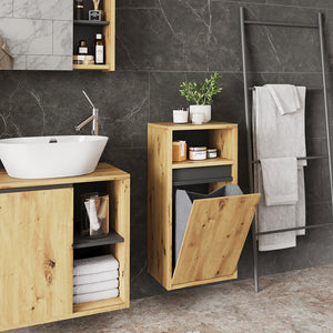 Vicco Mobiletto da bagno Artigiano/grigio 38 x 80 cm con cesto portabiancheria