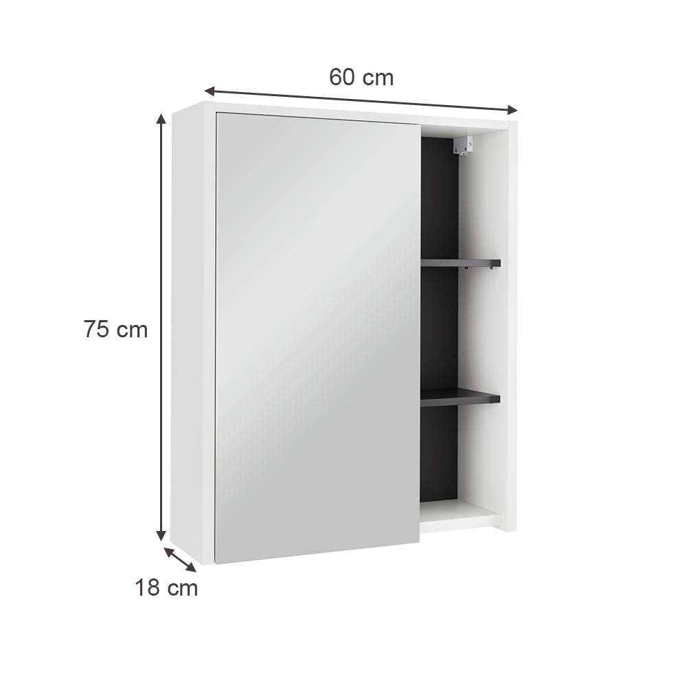 Vicco Mobile a specchio per il bagno Bianco/Grigio 60 x 75 cm con ripiani aperti