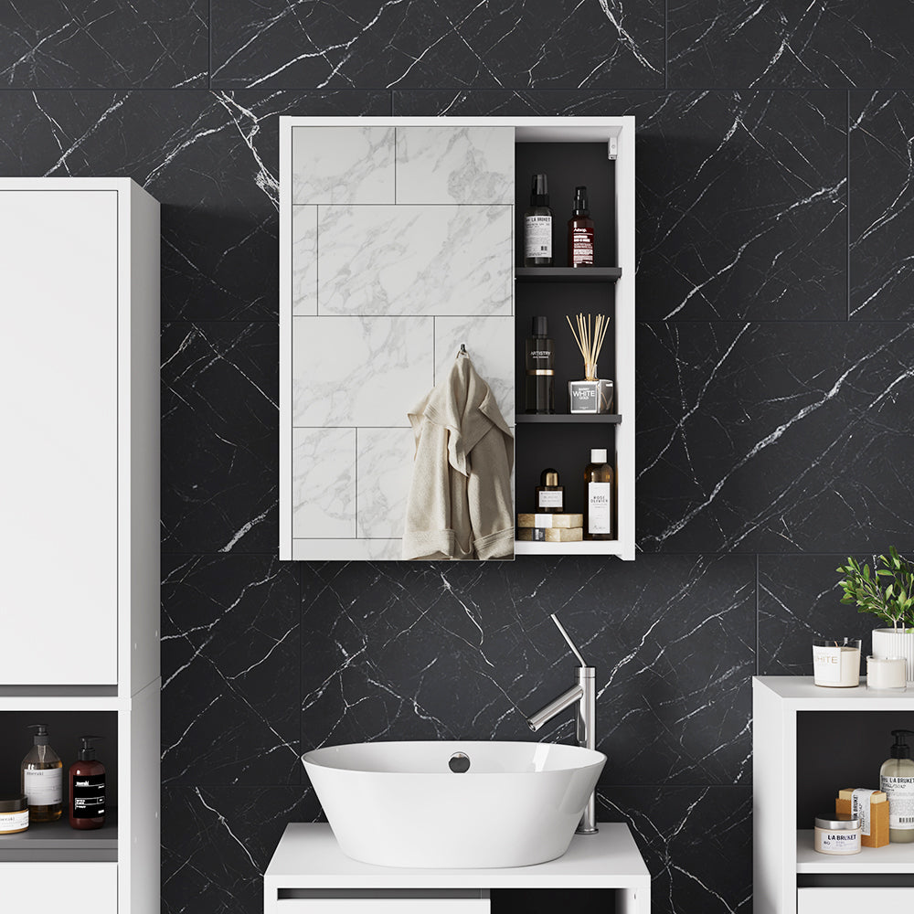 Vicco Mobile a specchio per il bagno Bianco/Grigio 60 x 75 cm con ripiani aperti