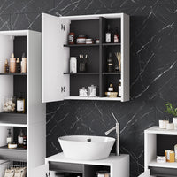 Vicco Mobile a specchio per il bagno Bianco/Grigio 60 x 75 cm con ripiani aperti