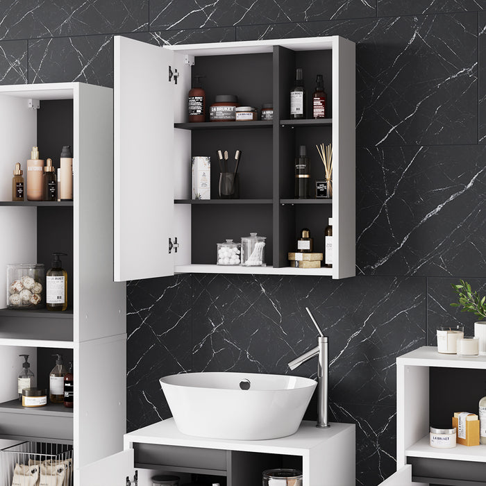 Vicco Mobile a specchio per il bagno Bianco/Grigio 60 x 75 cm con ripiani aperti