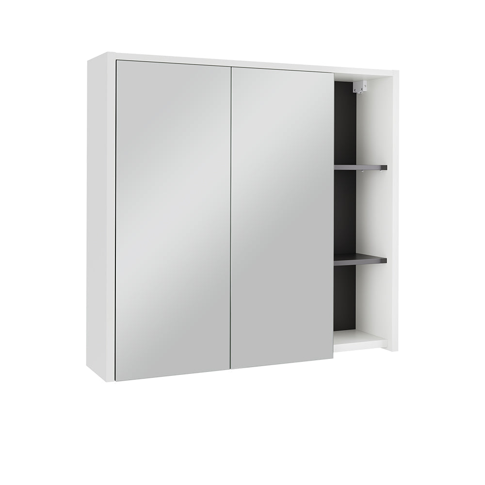 Vicco Mobile a specchio per il bagno Bianco/Grigio 80 x 75 cm con ripiani aperti