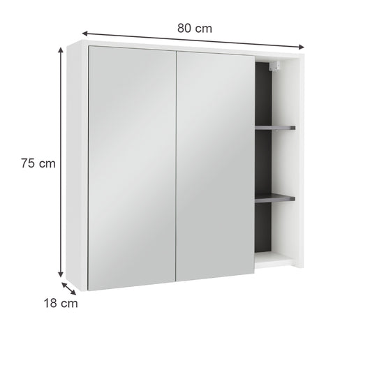 Vicco Mobile a specchio per il bagno Bianco/Grigio 80 x 75 cm con ripiani aperti
