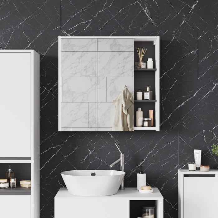 Vicco Mobile a specchio per il bagno Bianco/Grigio 80 x 75 cm con ripiani aperti