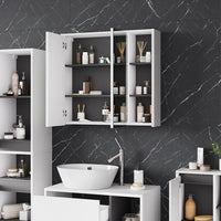 Vicco Mobile a specchio per il bagno Bianco/Grigio 80 x 75 cm con ripiani aperti