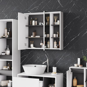 Vicco Mobile a specchio per il bagno Bianco/Grigio 80 x 75 cm con ripiani aperti
