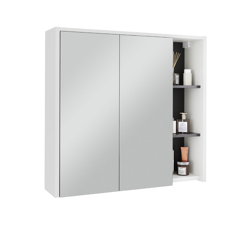 Vicco Mobile a specchio per il bagno Bianco/Grigio 80 x 75 cm con ripiani aperti