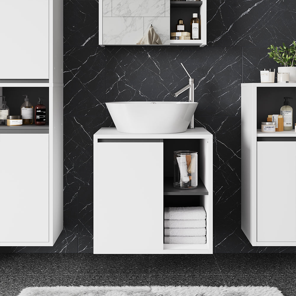 Vicco Mobiletto per lavabo Bianco/Grigio 60 x 60 cm con ripiani aperti