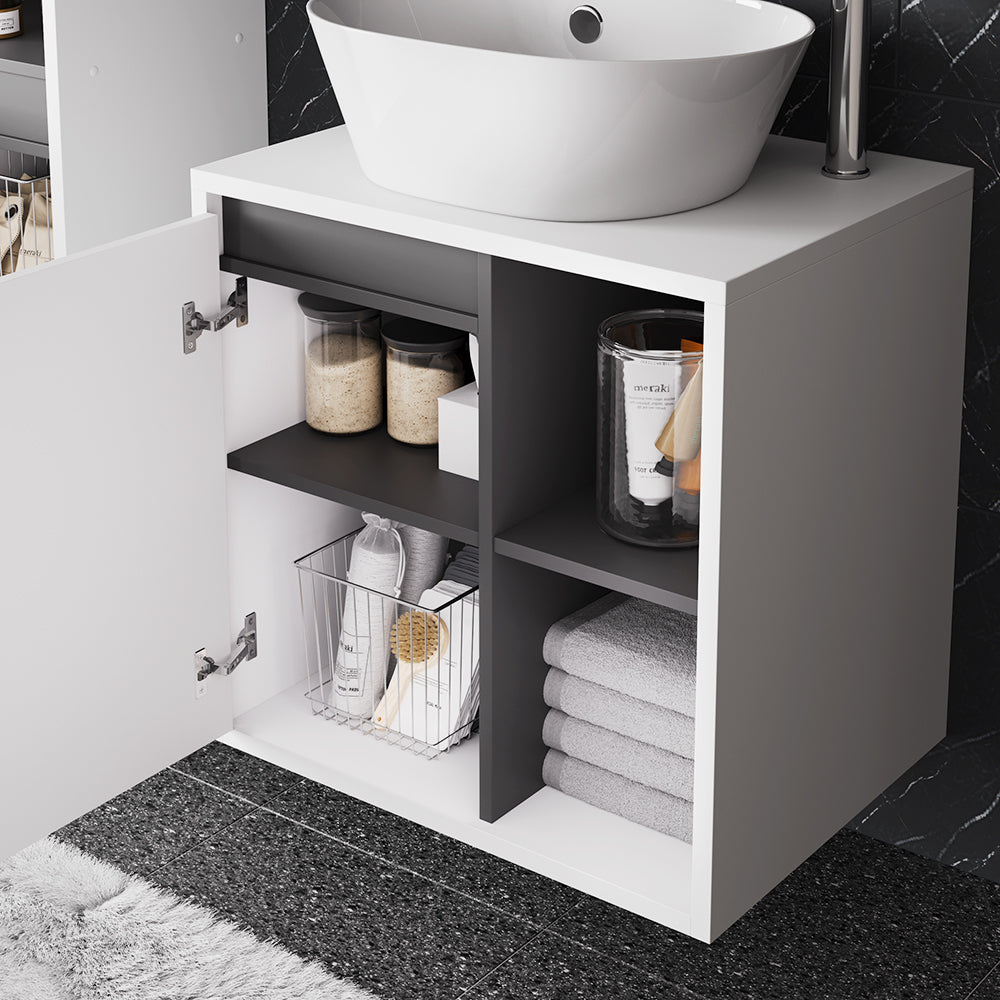 Vicco Mobiletto per lavabo Bianco/Grigio 60 x 60 cm con ripiani aperti