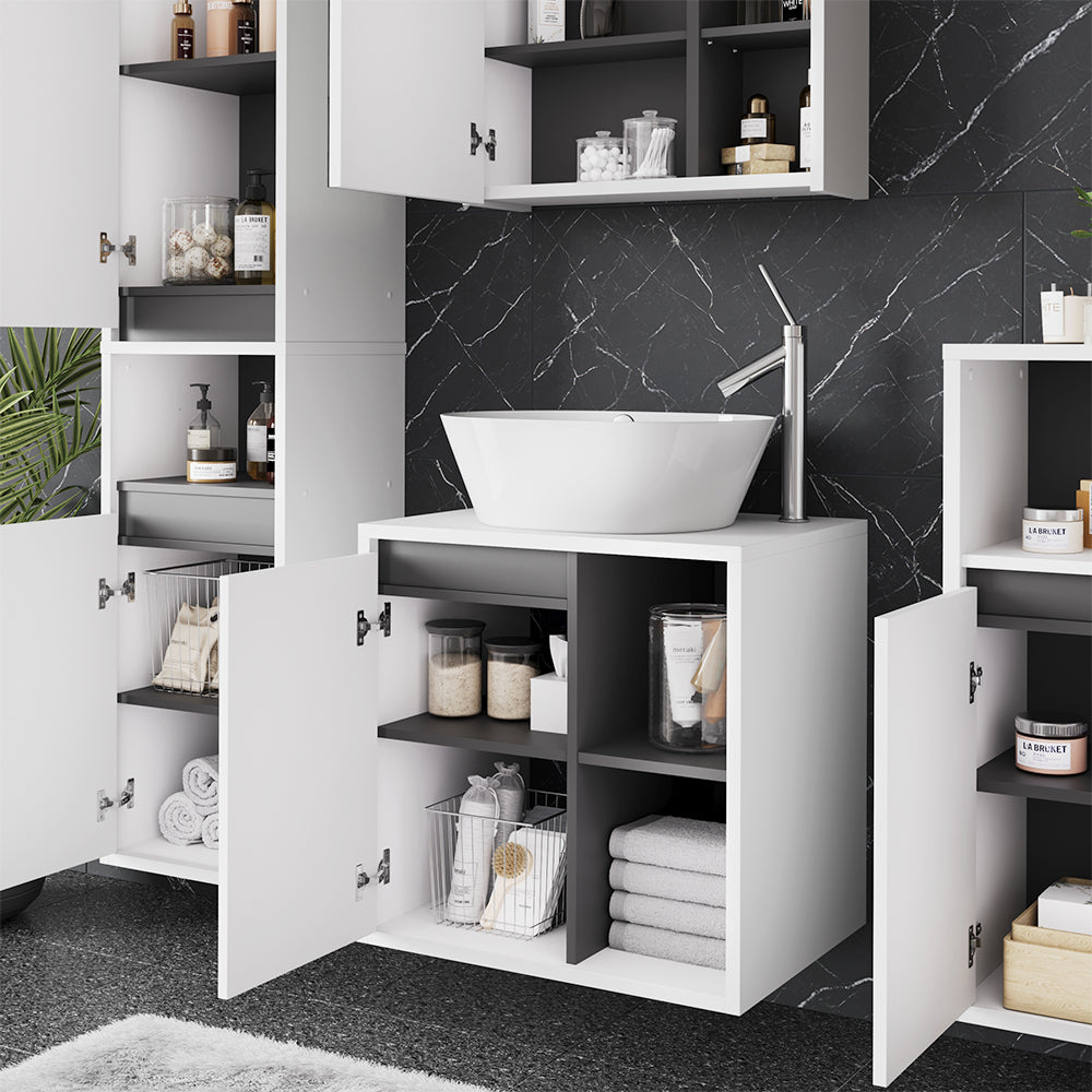 Vicco Mobiletto per lavabo Bianco/Grigio 60 x 60 cm con ripiani aperti