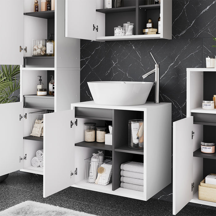 Vicco Mobiletto per lavabo Bianco/Grigio 60 x 60 cm con ripiani aperti