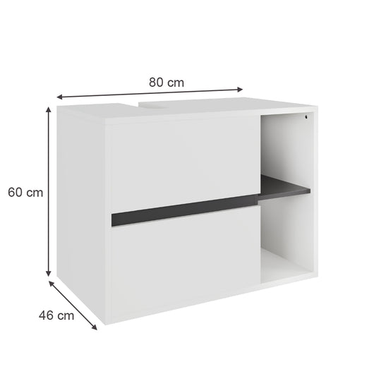 Vicco Mobiletto per lavabo Bianco/Grigio 80 x 60 cm con 2 cassetti