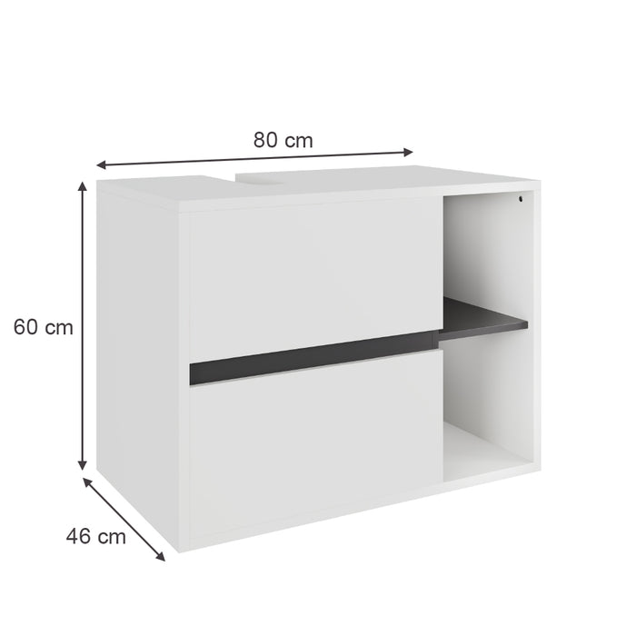 Vicco Mobiletto per lavabo Bianco/Grigio 80 x 60 cm con 2 cassetti