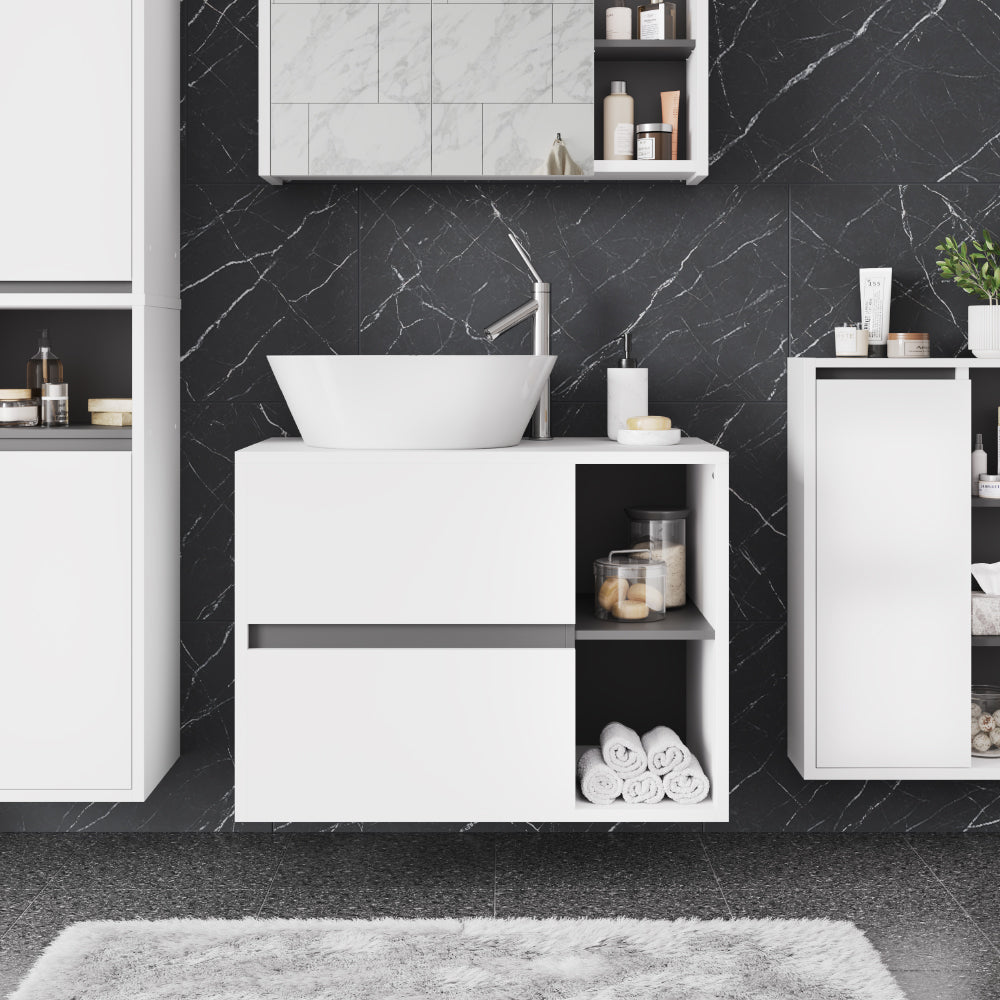 Vicco Mobiletto per lavabo Bianco/Grigio 80 x 60 cm con 2 cassetti