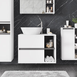 Vicco Mobiletto per lavabo Bianco/Grigio 80 x 60 cm con 2 cassetti