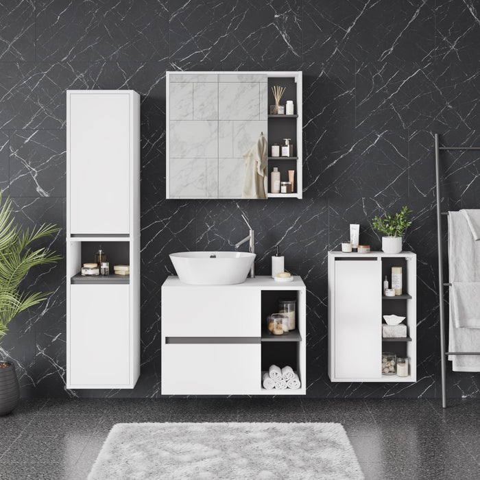 Vicco Mobiletto per lavabo Bianco/Grigio 80 x 60 cm con 2 cassetti