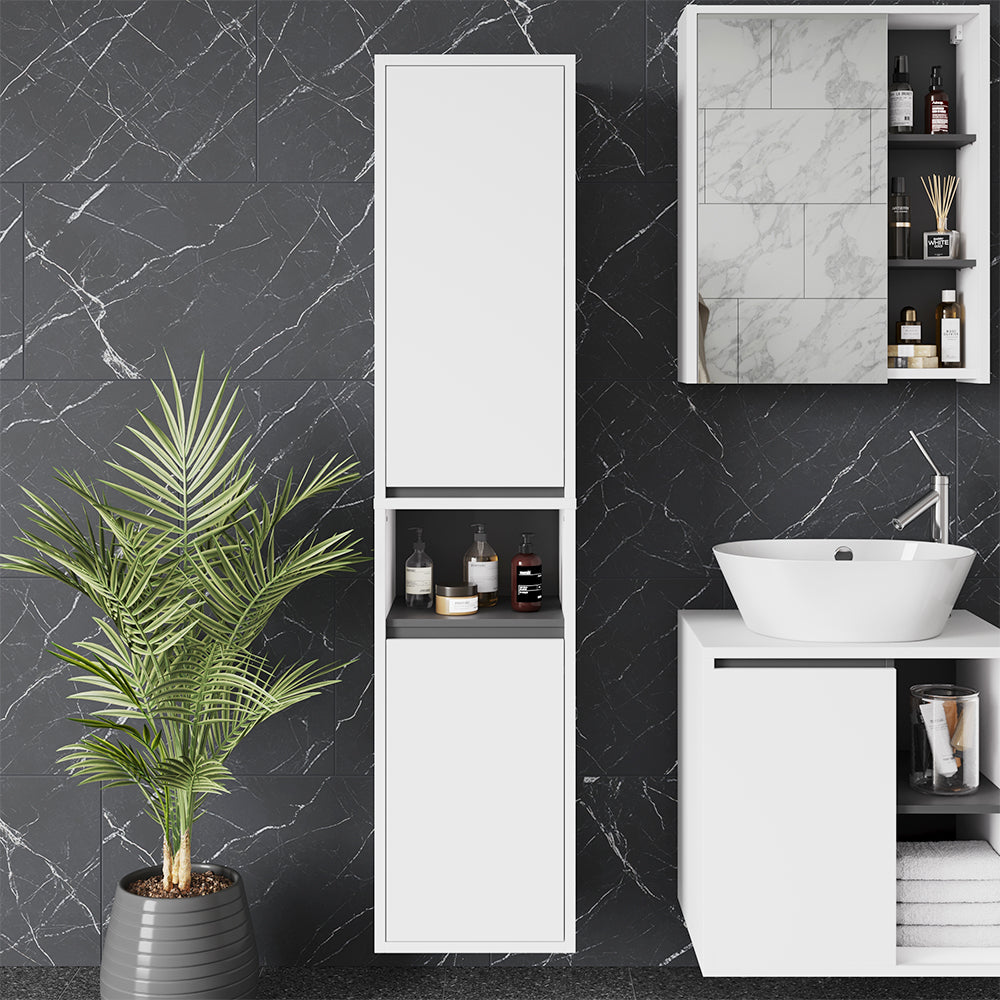 Vicco Armadio per il bagno Bianco/Grigio 38 x 170 cm con 2 porte