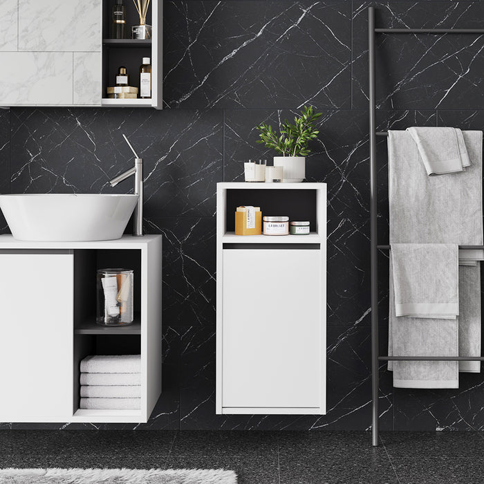 Vicco Mobiletto da bagno Bianco/Grigio 38 x 80 cm con cesto portabiancheria