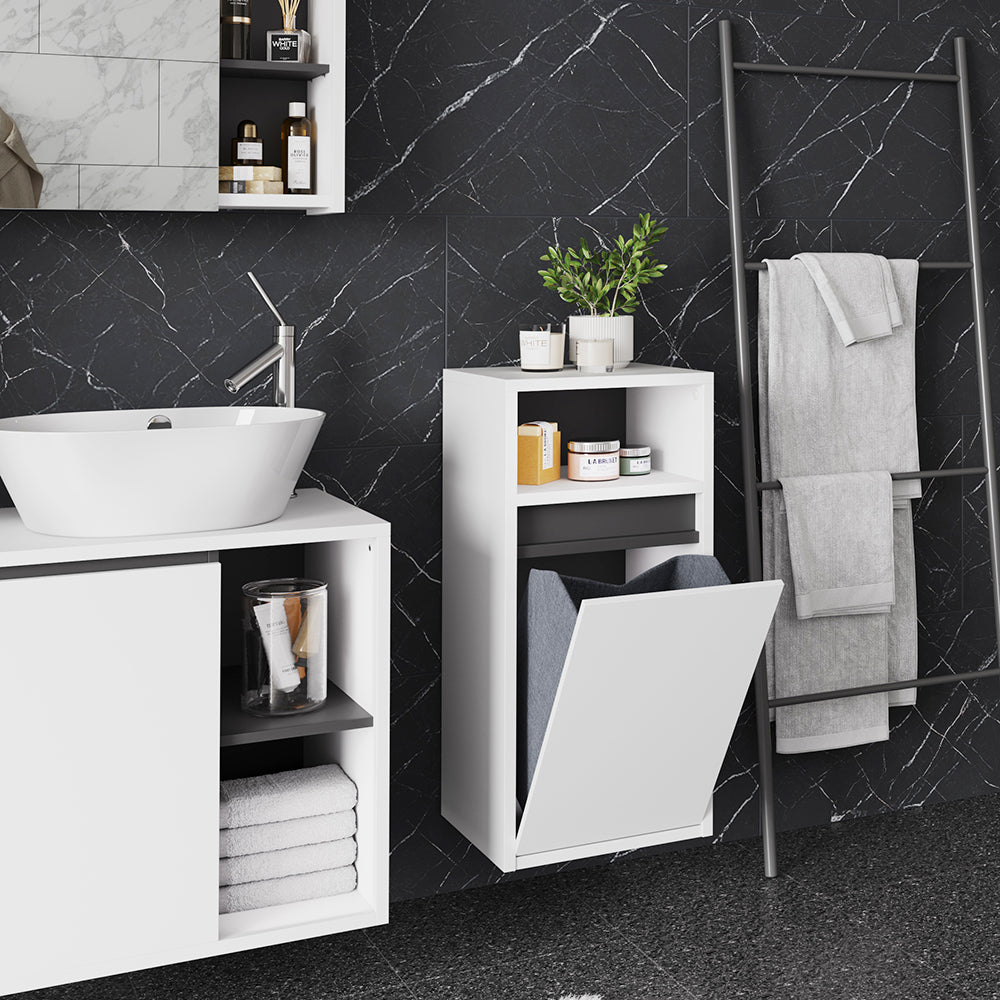 Vicco Mobiletto da bagno Bianco/Grigio 38 x 80 cm con cesto portabiancheria