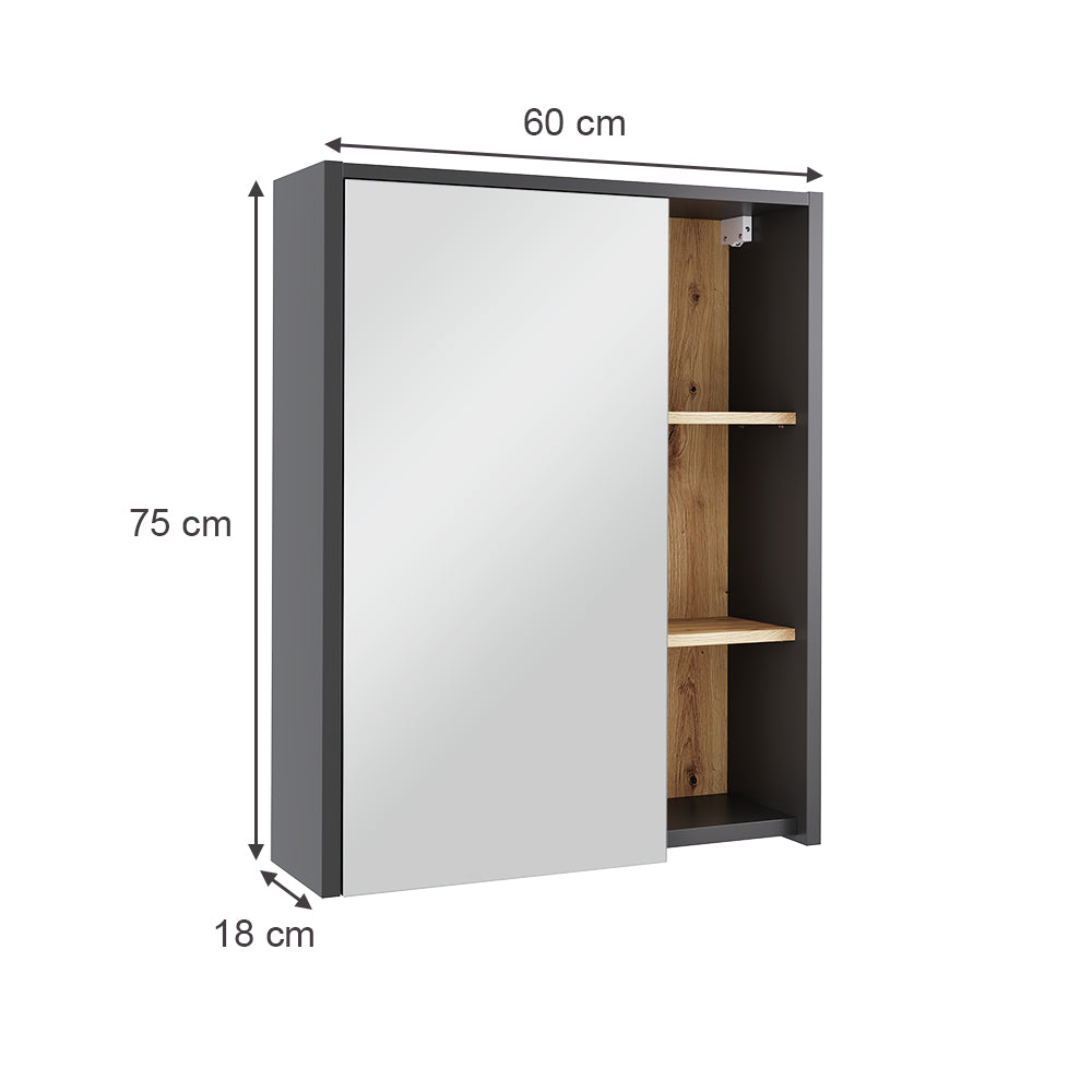 Vicco Mobile a specchio per il bagno Grigio/Artisan 60 x 75 cm con ripiani aperti