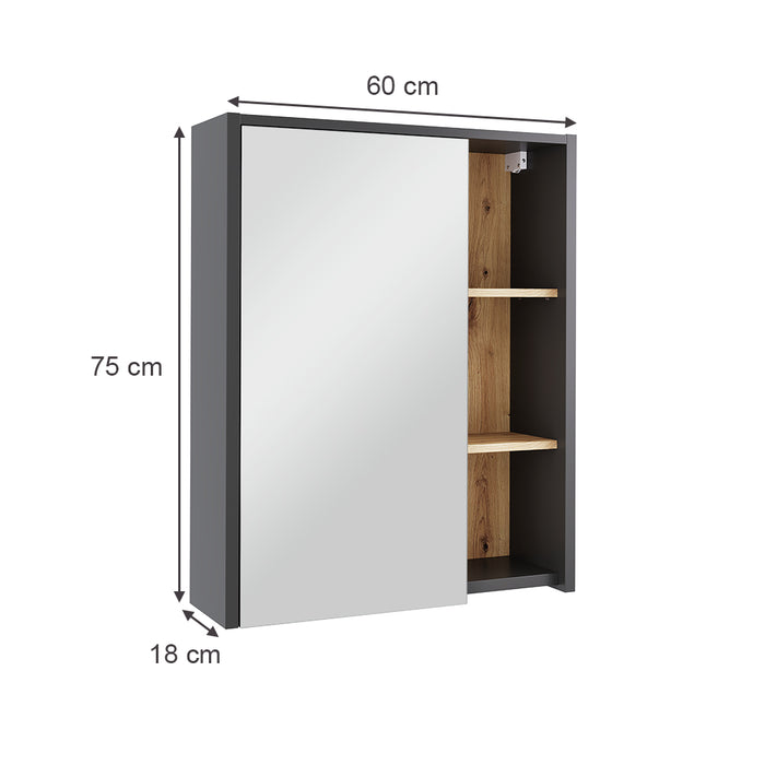 Vicco Mobile a specchio per il bagno Grigio/Artisan 60 x 75 cm con ripiani aperti
