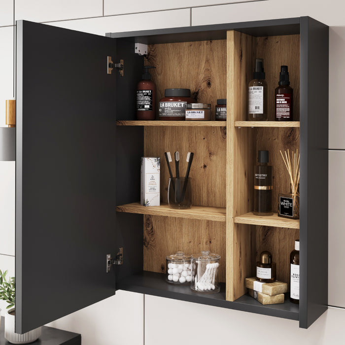 Vicco Mobile a specchio per il bagno Grigio/Artisan 60 x 75 cm con ripiani aperti