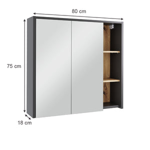 Vicco Mobile a specchio per il bagno Grigio/Artisan 80 x 75 cm con ripiani aperti