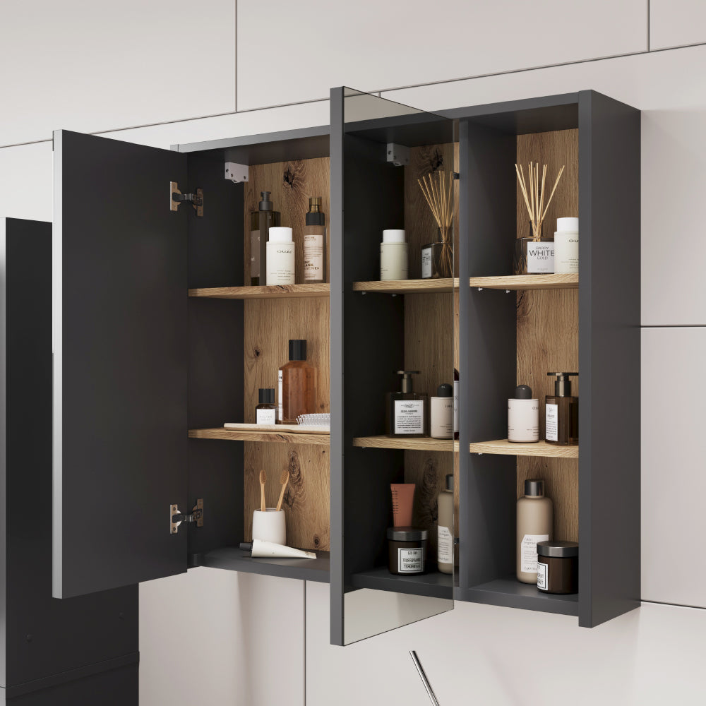 Vicco Mobile a specchio per il bagno Grigio/Artisan 80 x 75 cm con ripiani aperti