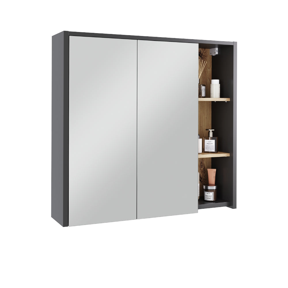 Vicco Mobile a specchio per il bagno Grigio/Artisan 80 x 75 cm con ripiani aperti