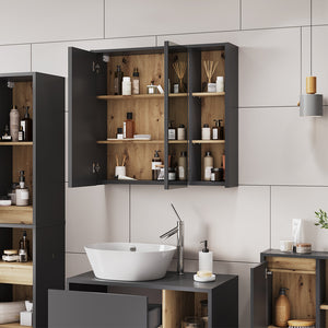 Vicco Mobile a specchio per il bagno Grigio/Artisan 80 x 75 cm con ripiani aperti