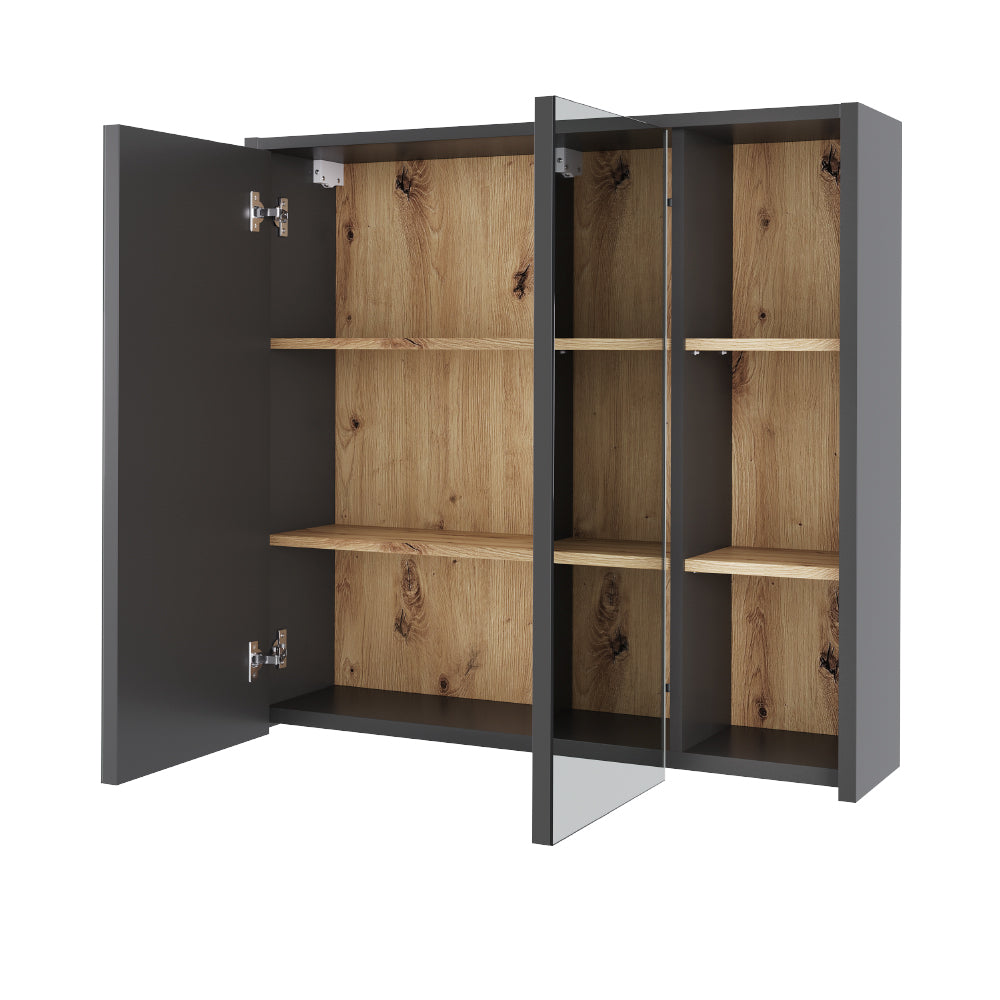 Vicco Mobile a specchio per il bagno Grigio/Artisan 80 x 75 cm con ripiani aperti