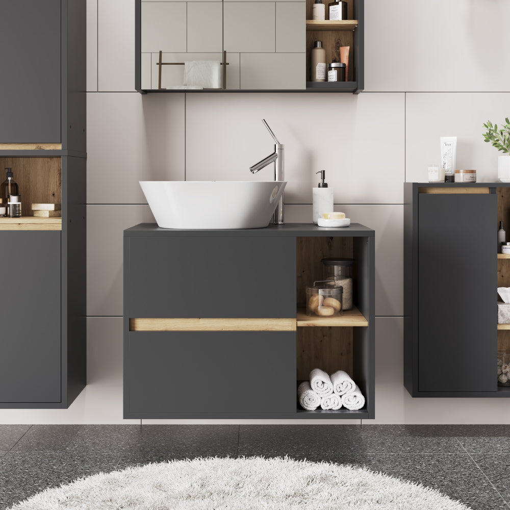 Vicco Mobiletto per lavabo Grigio/Artisan 80 x 60 cm con 2 cassetti