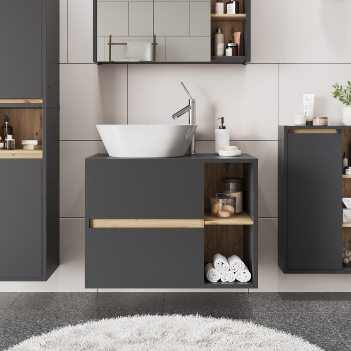 Vicco Mobiletto per lavabo Grigio/Artisan 80 x 60 cm con 2 cassetti