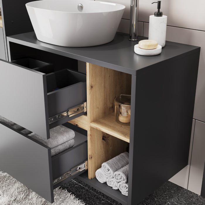 Vicco Mobiletto per lavabo Grigio/Artisan 80 x 60 cm con 2 cassetti