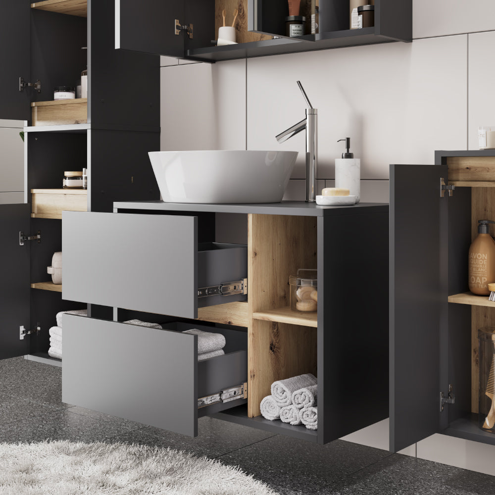 Vicco Mobiletto per lavabo Grigio/Artisan 80 x 60 cm con 2 cassetti