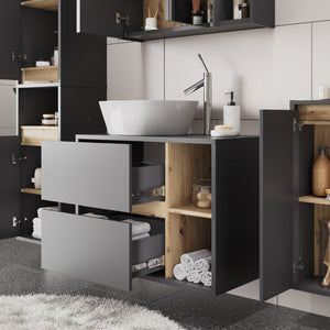 Vicco Mobiletto per lavabo Grigio/Artisan 80 x 60 cm con 2 cassetti