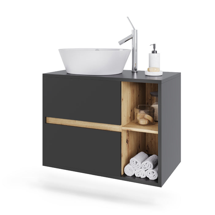 Vicco Mobiletto per lavabo Grigio/Artisan 80 x 60 cm con 2 cassetti