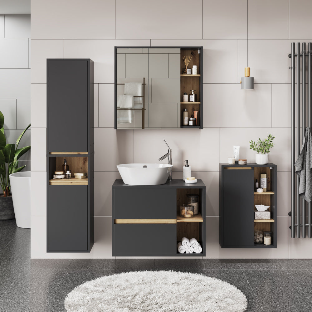 Vicco Mobiletto per lavabo Grigio/Artisan 80 x 60 cm con 2 cassetti