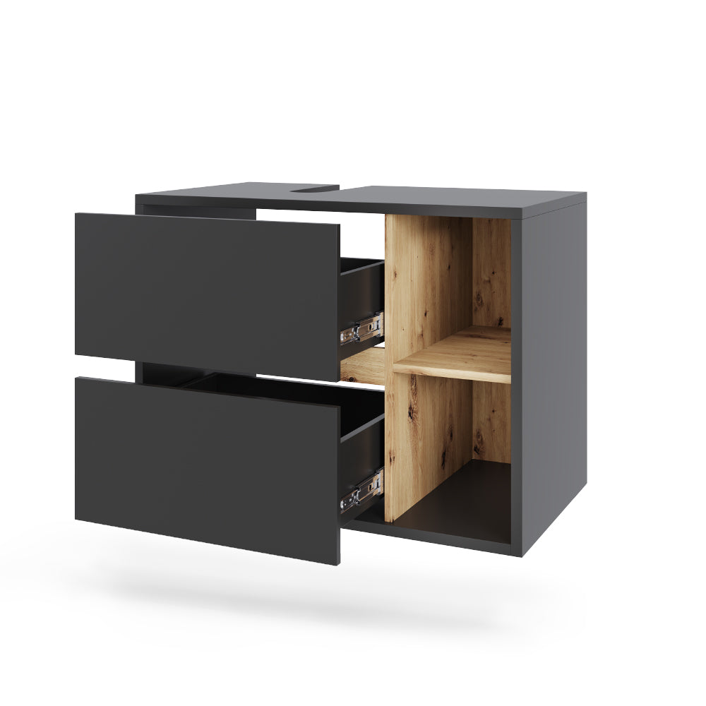 Vicco Mobiletto per lavabo Grigio/Artisan 80 x 60 cm con 2 cassetti