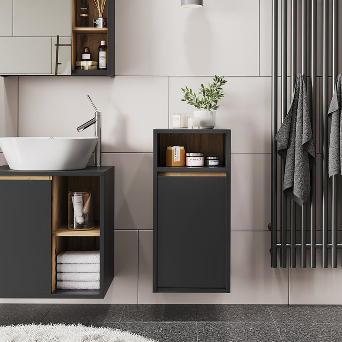 Vicco Mobiletto da bagno Grigio/Artisan 38 x 80 cm con cesto portabiancheria