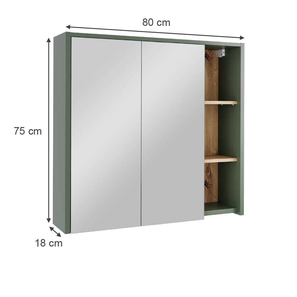 Vicco Mobile a specchio per il bagno Verde/Artigianale 80 x 75 cm con ripiani aperti