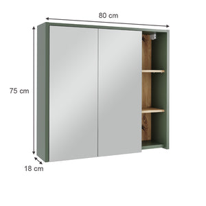 Vicco Mobile a specchio per il bagno Verde/Artigianale 80 x 75 cm con ripiani aperti