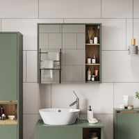 Vicco Mobile a specchio per il bagno Verde/Artigianale 80 x 75 cm con ripiani aperti