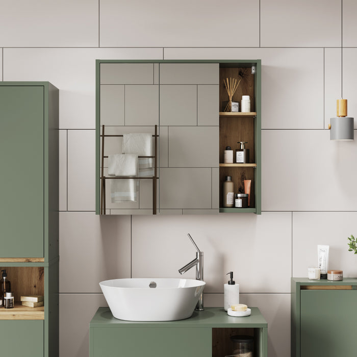 Vicco Mobile a specchio per il bagno Verde/Artigianale 80 x 75 cm con ripiani aperti