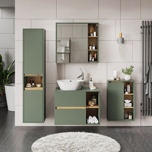 Vicco Mobile a specchio per il bagno Verde/Artigianale 80 x 75 cm con ripiani aperti