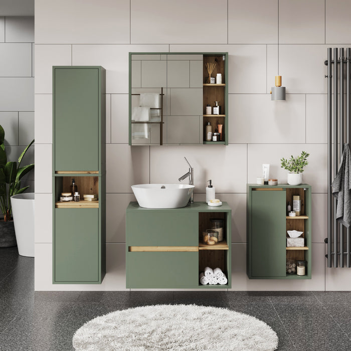 Vicco Mobile a specchio per il bagno Verde/Artigianale 80 x 75 cm con ripiani aperti